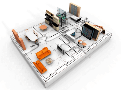 План квартиры 3D. Вид квартиры с мебелью